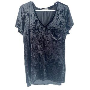 Spring + Mercer Crushed Velvet Legging Tee Black V-Neck Short Sleeve Sz S Witchy